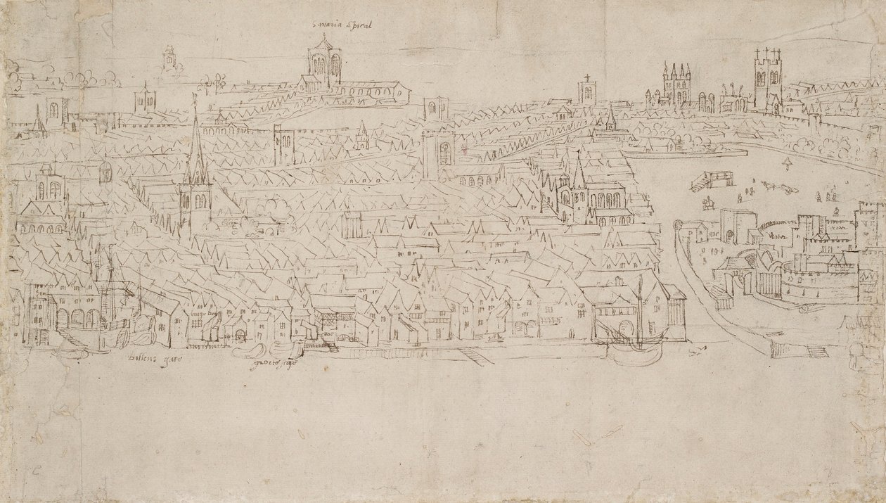 بانوراما لندن كما تُرى من ساوثوارك: بيلنجسجيت إلى تاور وارف ، 1554 بواسطة Anthonis van den Wyngaerde