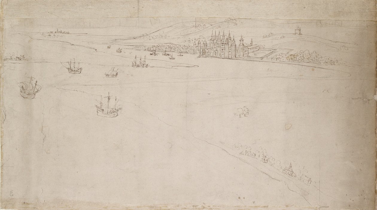 بانوراما لندن كما تُرى من ساوثوارك: غرينتش ، 1554 بواسطة Anthonis van den Wyngaerde