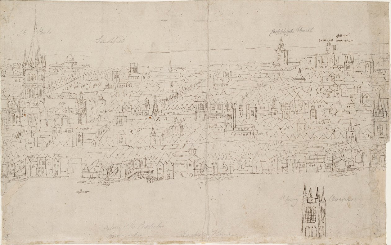 بانوراما لندن كما تراه من ساوثوارك: كاتدرائية سانت بول ، 1554 بواسطة Anthonis van den Wyngaerde