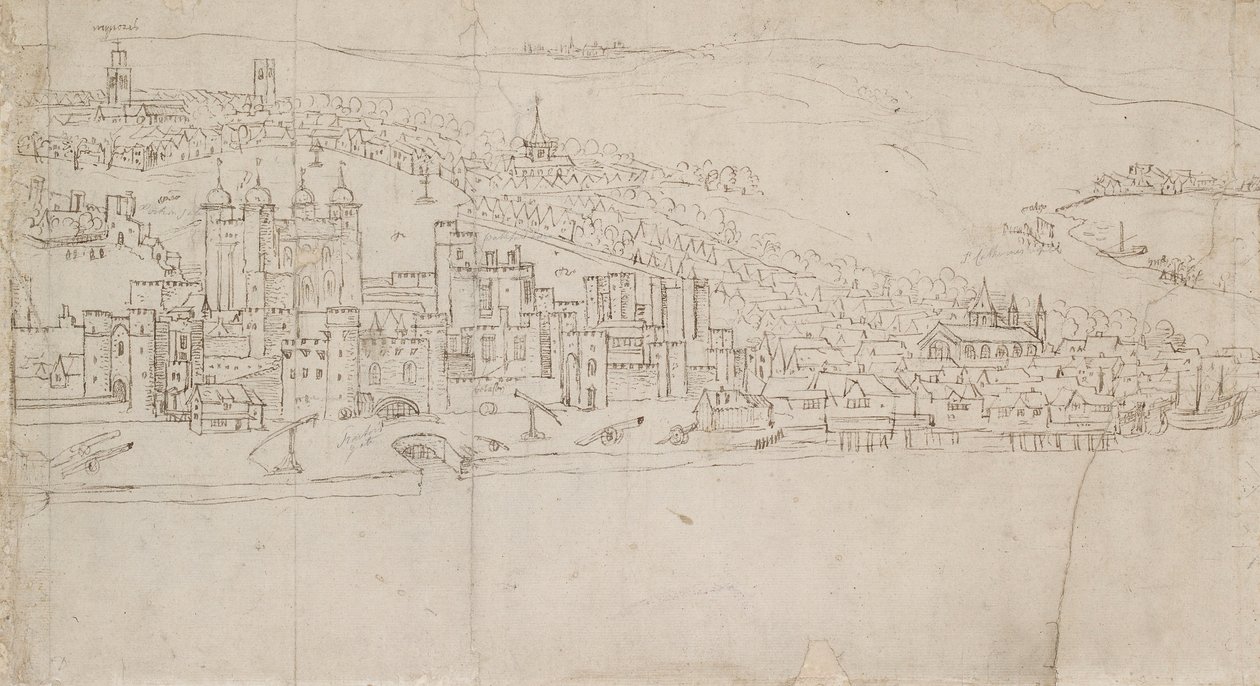 بانوراما لندن كما تراه من ساوثوارك: البرج ، 1554 بواسطة Anthonis van den Wyngaerde