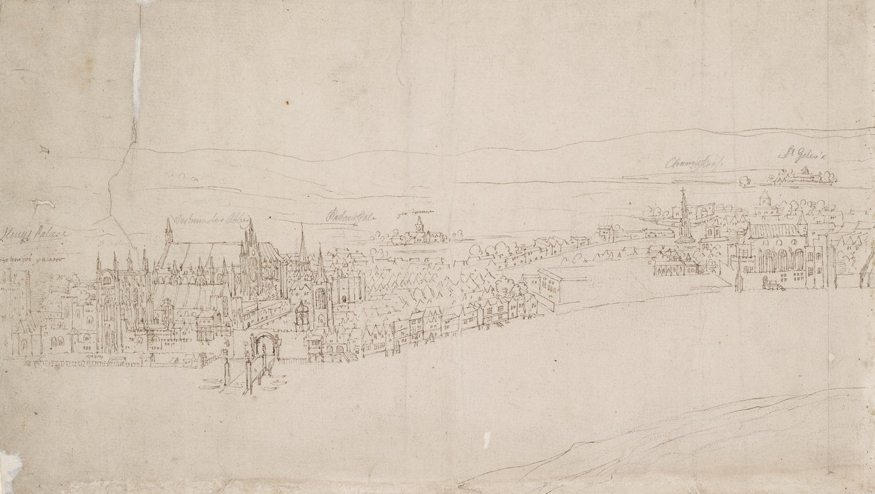 بانوراما لندن كما تُرى من ساوثوارك: وستمنستر ، 1554 بواسطة Anthonis van den Wyngaerde
