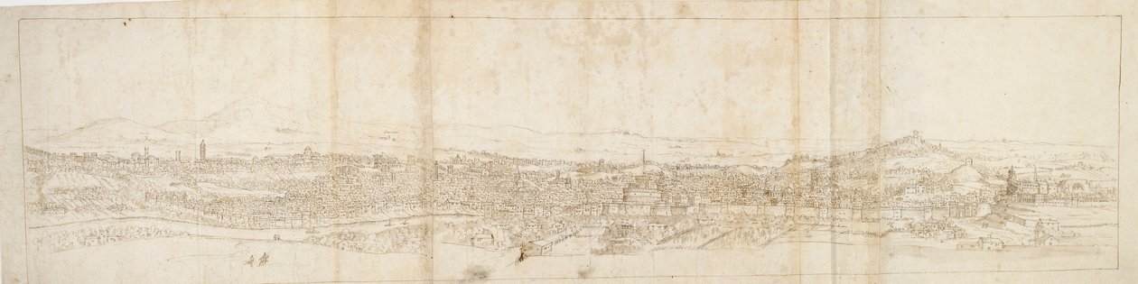 منظر بانورامي لروما من مونت ماريو ، قلعة إس. أنجيلو في المقدمة ، حوالي 1550 بواسطة Anthonis van den Wyngaerde