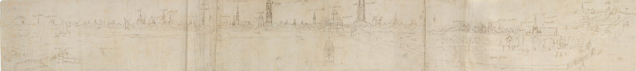 رسم مبدئي لمنظر بروج من الجنوب الغربي ، 1558. بواسطة Anthonis van den Wyngaerde