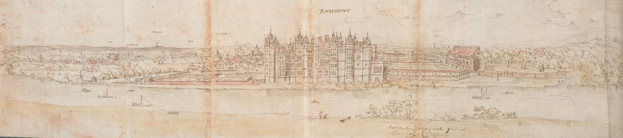 قصر ريتشموند عبر نهر التايمز ، 1562 بواسطة Anthonis van den Wyngaerde