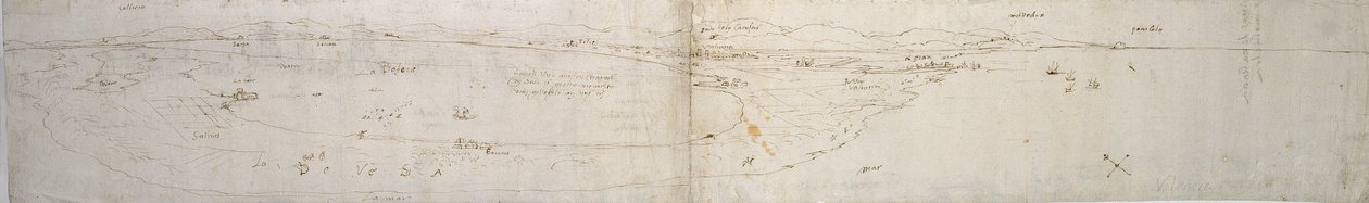 رسم تخطيطي لبحيرة فالنسيا ، لا البوفيرا والساحل المجاور والريف ، c1560s بواسطة Anthonis van den Wyngaerde