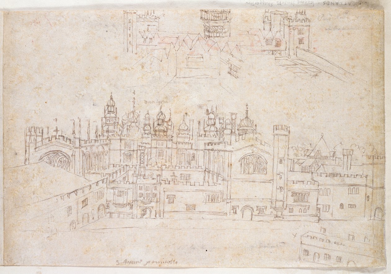 دراسة قصر أواتلاندز وهامبتون كورت ، ج .1544 (قلم وحبر على ورق) بواسطة Anthonis van den Wyngaerde