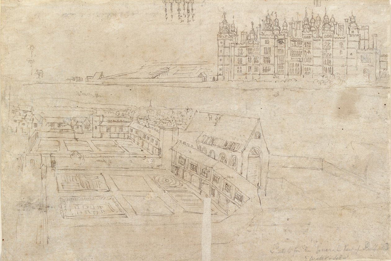 واجهة النهر لقصر ريتشموند وحدائق بريفى ، c1550s بواسطة Anthonis van den Wyngaerde