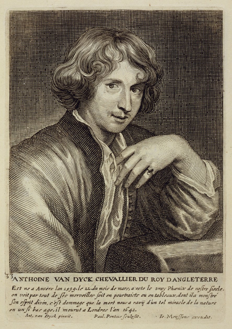 بورتريه ذاتي ، لوحة 33 من سلسلة من صور الفنانين ، نقشها Paulus Pontius (1603-58) بواسطة أنتوني فان ديك