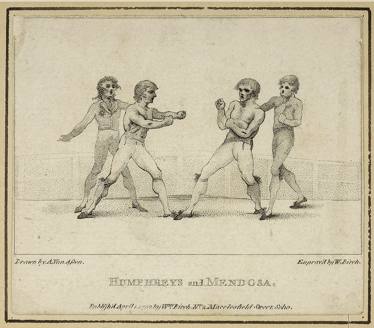 Humphreys and Mendoza, engraved by William Birch, published in 1792 (litho) بواسطة أنتوني فان (بعد) أسين