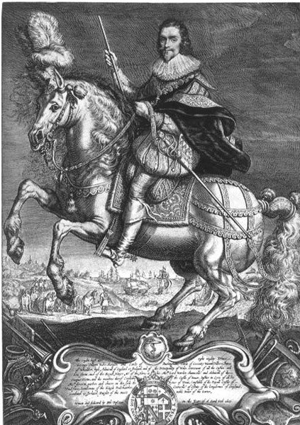 صورة الفروسية لجورج فيليرز (1592-1628) دوق باكنغهام الأول ، نقشها ويليم دي باس (1598-1637) 1625 (نقش) بواسطة أنتوني فان (بعد) ديك