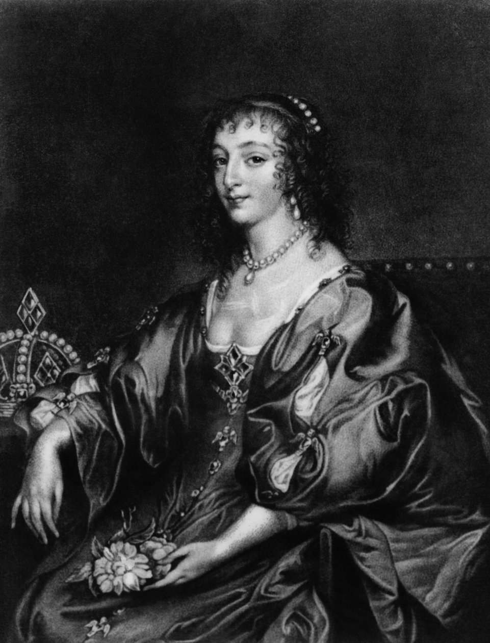 هنرييتا ماريا (1609-69) ، رسم توضيحي من "صور الشخصيات اللامعة في التاريخ البريطاني" ، (mezzotint)] بواسطة أنتوني فان ديك