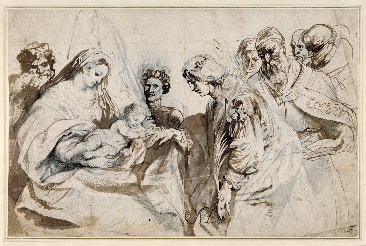 The Mystic Marriage of St. Catherine (pen & ink with wash over chalk on paper) بواسطة أنتوني فان ديك