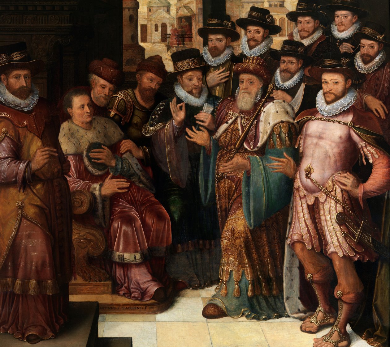 حكم قمبيز (زيت على لوح) بواسطة Anthuenis (1536-1613) Claeissins أو Claeissens