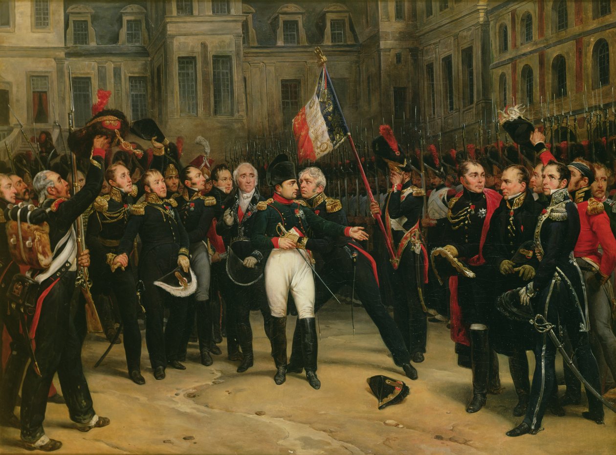 نابليون الأول (1769-1821) وداعًا للحرس الإمبراطوري في ساحة شيفال بلان في شاتو دي فونتينبلو ، 20 أبريل 1814 ، 1825 بواسطة أنطوان ألفونس مونتفورت