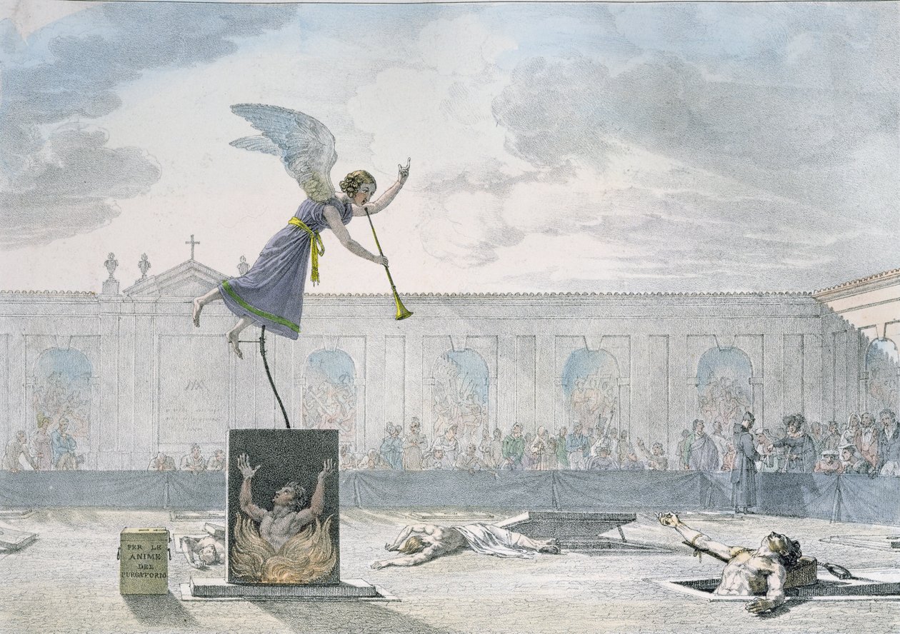 مسرحية المطهر ، نقشها فرانسوا ألكسندر فيلان (1798-1884) c.1820-30 بواسطة أنطوان جان بابتيست توماس