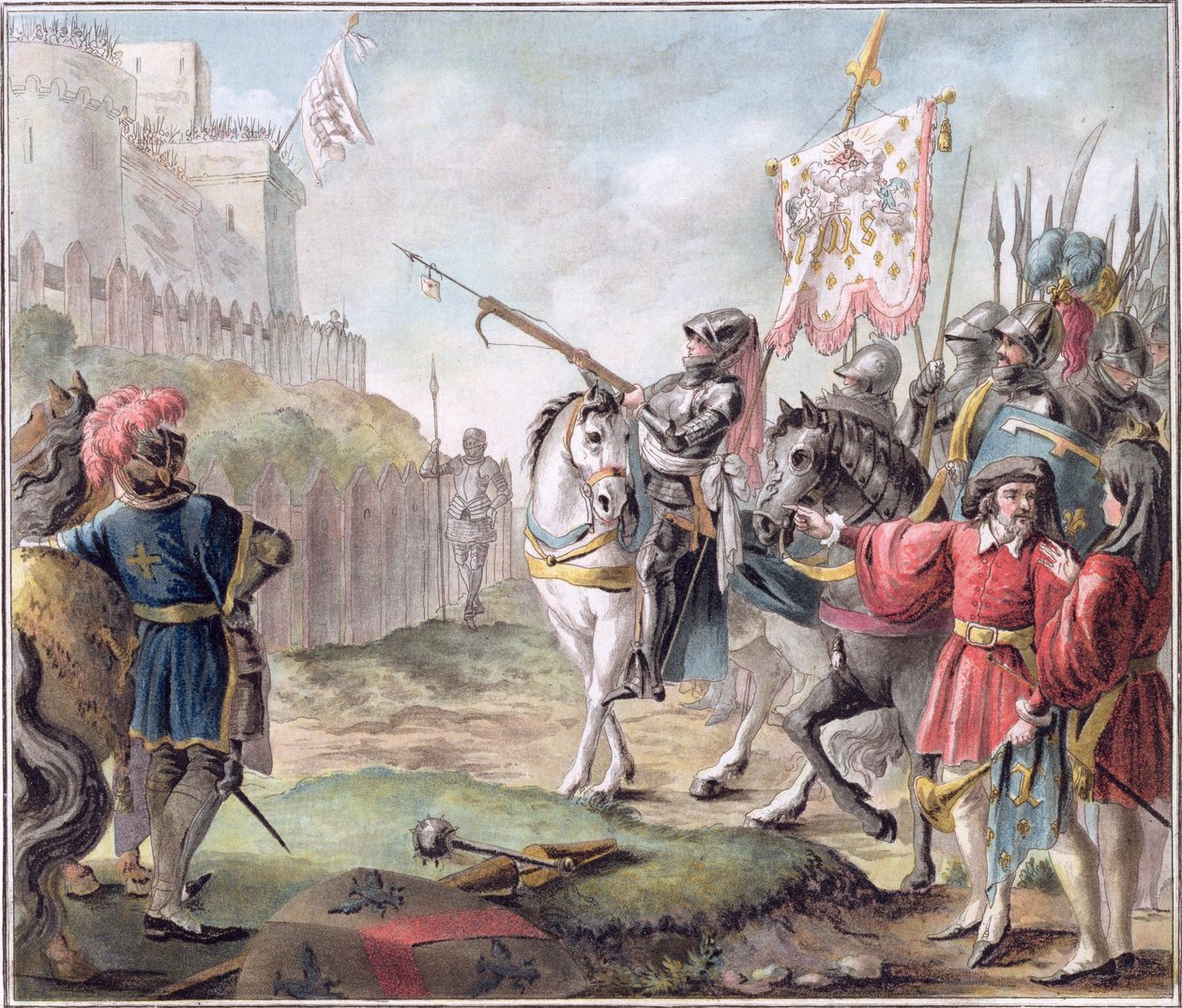 جان دارك (1412-31) يأمر الإنجليز بمغادرة فرنسا ، نقشها لويس روجر ، 1787 بواسطة أنطوان لويس فرانسوا سيرجنت مارسو