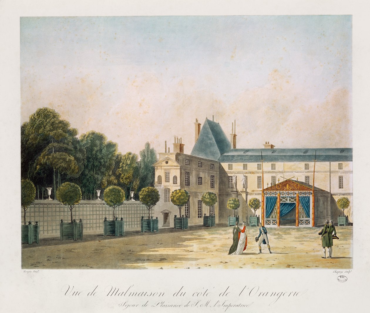 منظر ل Malmaison من Orangery ، نقش بواسطة Nicolas Chapuy ، c.1810s بواسطة أنطوان بيير مونغين