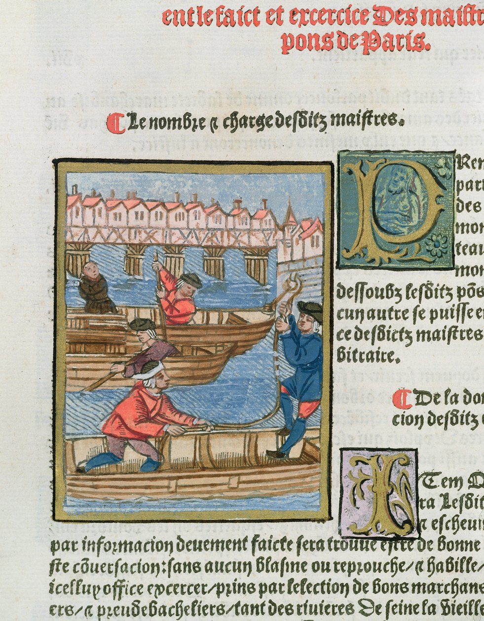 فيريمن على نهر السين ، من "Ordonnances Royaux de la Juridiction de la Prevote des Marchands de la Ville de Paris"، 1528 (wc und gouache on paper) بواسطة أنطوان فيرارد