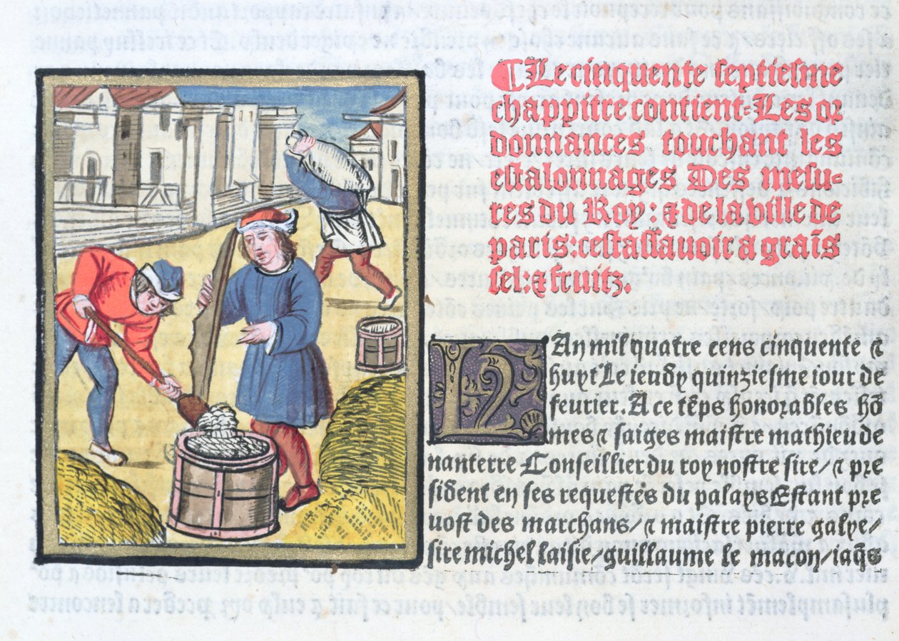 قياس الملاط (أو الجص) ، من "الأوامر الملكية لسلطة منع تجار مدينة باريس" ، نشر في 1528 (wc und gouache on paper) بواسطة أنطوان فيرارد