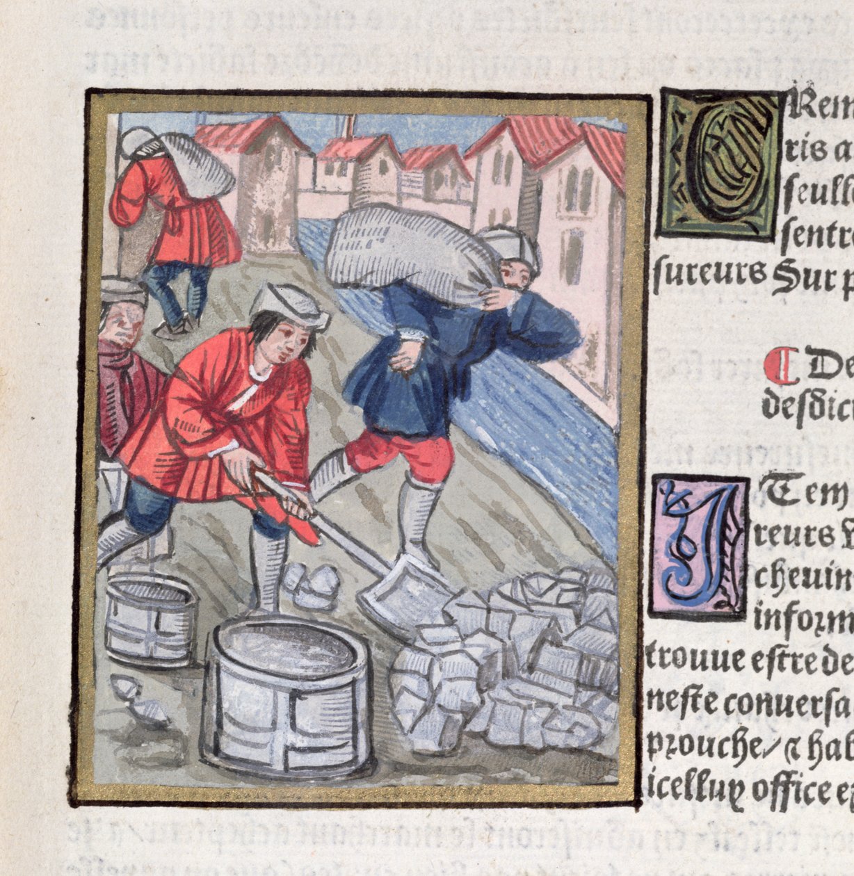 قياس الفحم ونقله ، من "الأوامر الملكية لاختصاص تجار مدينة باريس" ، 1528 (wc und gouache on paper) بواسطة أنطوان فيرارد