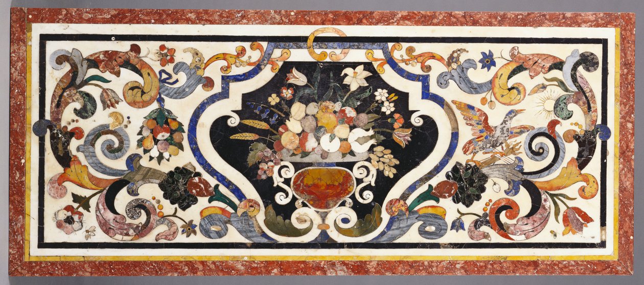 سطح طاولة فلورنسي pietra dura يتوسطه وعاء من الفاكهة والزهور بواسطة أنطوان أوغست إرنست هربرت أو هيبرت