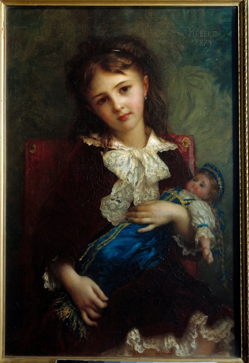 صورة لطفلة كاثرين دي بوشاج تحمل دمية في الأسلحة لوحة رسمها إرنست هيبرت (1817-1908) بواسطة أنطوان أوغست إرنست هربرت أو هيبرت