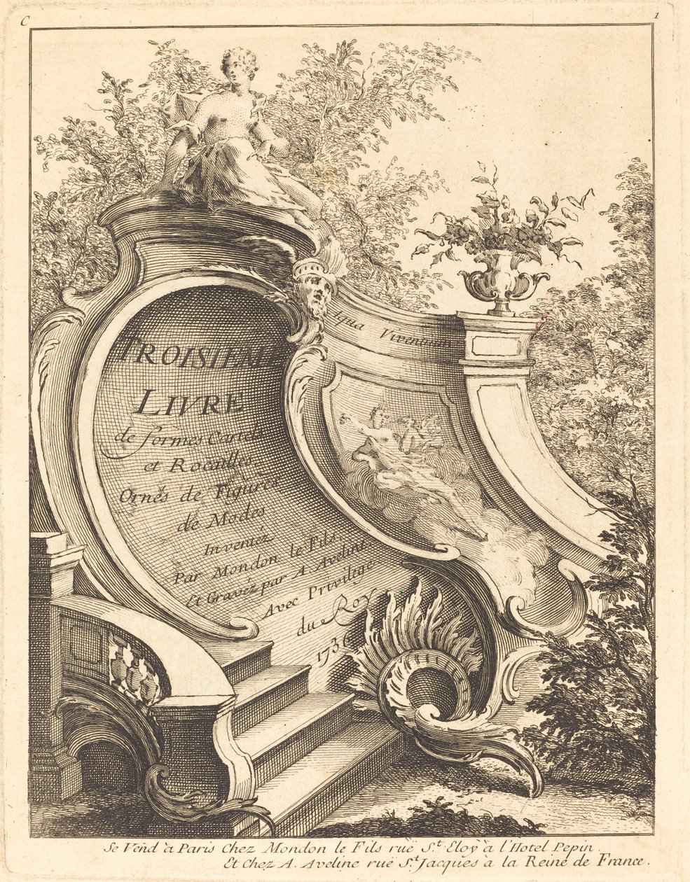 الكتاب الثالث لأشكال الكارتلات و Rocailles ، صفحة العنوان ، 1736. بواسطة أنطوان أفلين