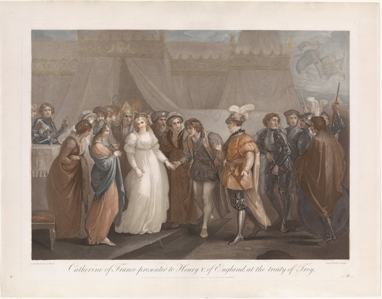 Catherine van Valois en koning Hendrik V van Engeland قدمت كاثرين من فرنسا إلى هنري الخامس ملك إنجلترا ، في معاهدة طروادة (العنوان على الكائن) بواسطة أنطوان كاردون