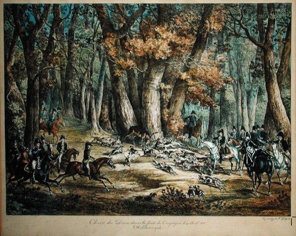 صيد الغزلان في الغابة في كومبيان ، 27 أبريل 1818 بواسطة أنطوان تشارلز هوراس فيرنيه