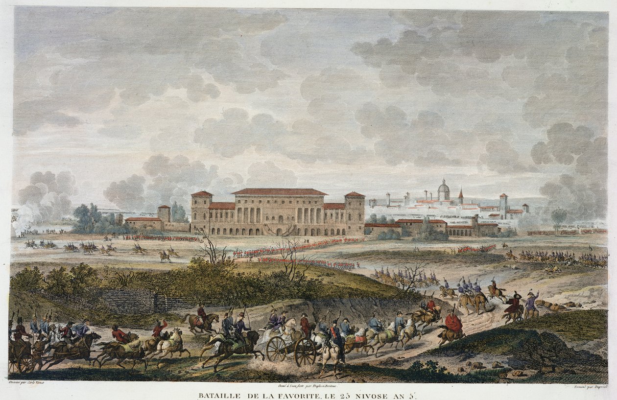 معركة لا مفضل ، 25 نيفوز ، السنة 5 (يناير 1797) منقوش بواسطة جان دوبليسي بيرتو (1747-1819) (أكواتينت) بواسطة أنطوان تشارلز هوراس فيرنيه