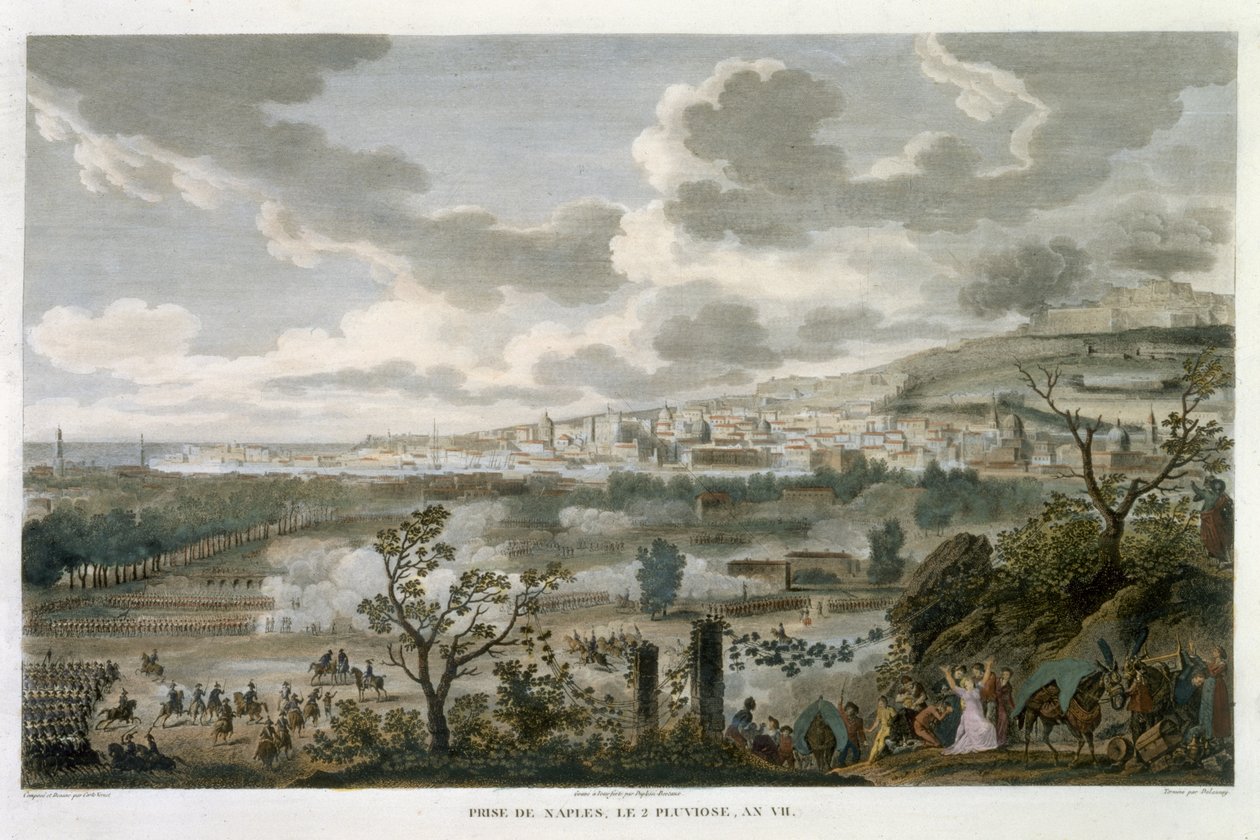 الاستيلاء على نابولي ، 2 Pluviose ، السنة 7 (23 يناير 1799) منقوش بواسطة جان Duplessi-Bertaux (1747-1819) (aquatint) بواسطة أنطوان تشارلز هوراس فيرنيه