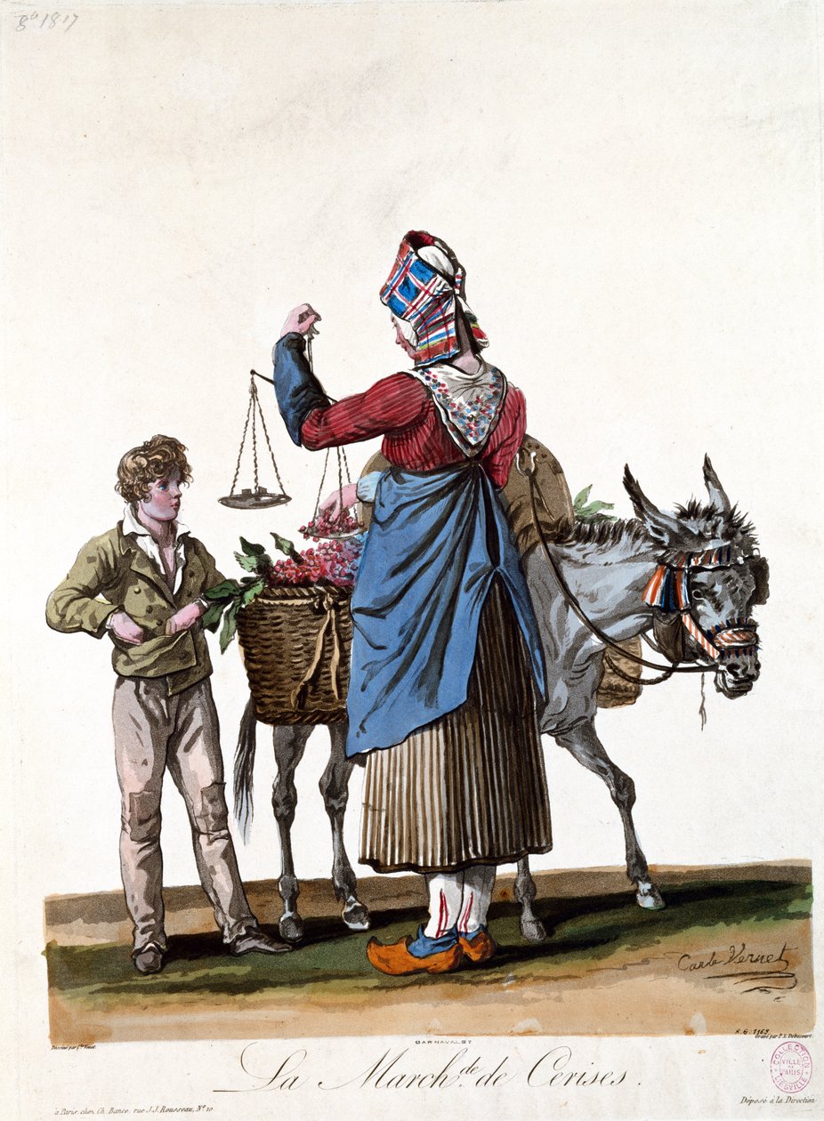 بائع الكرز ، محفور بواسطة Philibert Louis Debucourt (1755-1832) بواسطة أنطوان تشارلز هوراس فيرنيه