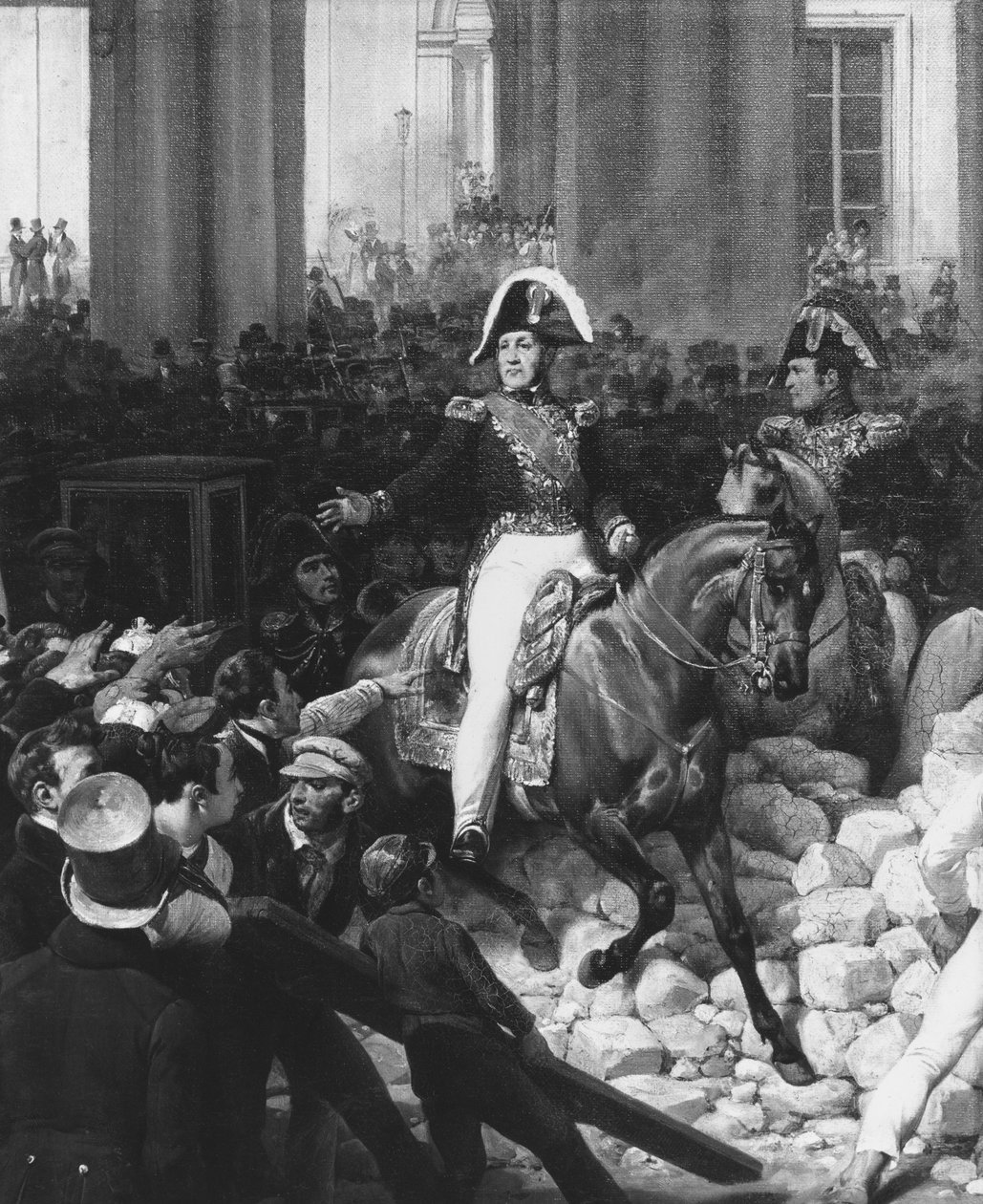 دوق أورليانز يغادر القصر الملكي ويذهب إلى فندق دي فيل في 31 يوليو 1830 ، 1832 (تفاصيل 141289) بواسطة أنطوان تشارلز هوراس فيرنيه