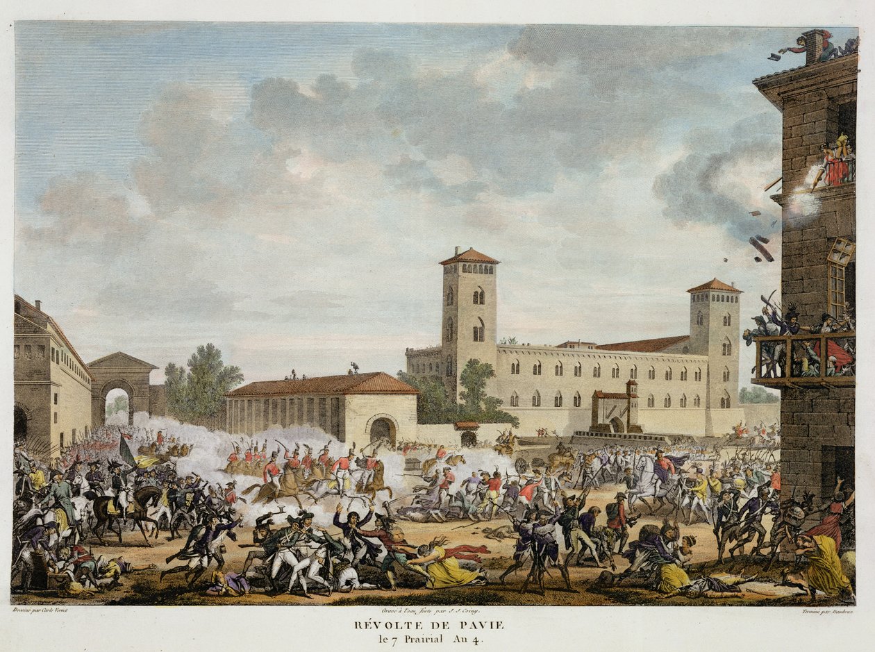 ثورة بافيا ، 7 برايريال ، السنة 4 (مايو 1796) ، نقشها جاك جوزيف كويني (1761-1809) (أكواتينت) بواسطة أنطوان تشارلز هوراس فيرنيه