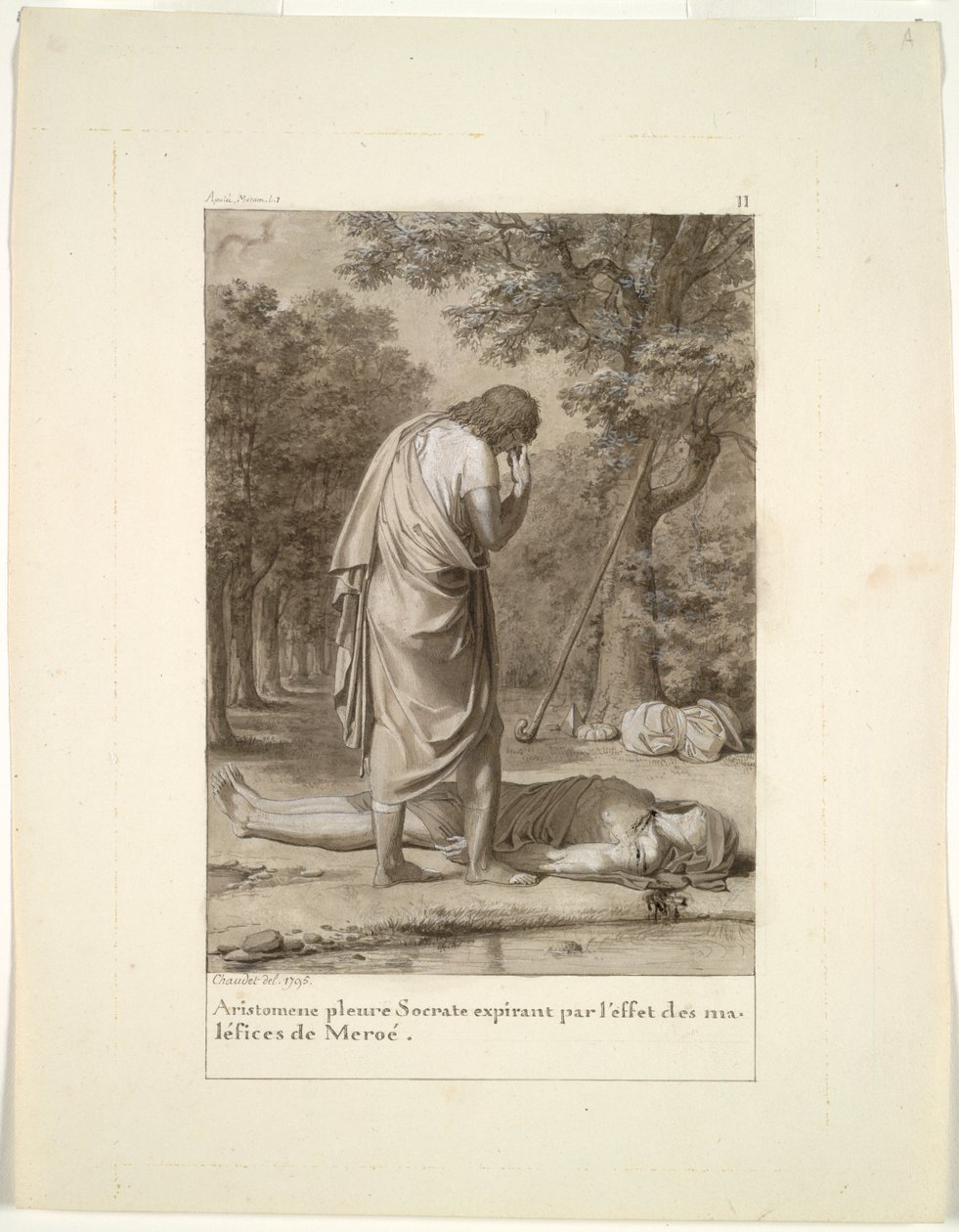أرستومينيس حزنًا على وفاة سقراط من سحر مروي (من الكتاب الأول من Apuleius ، "The Golden Ass") بواسطة أنطوان دينيس شوديت