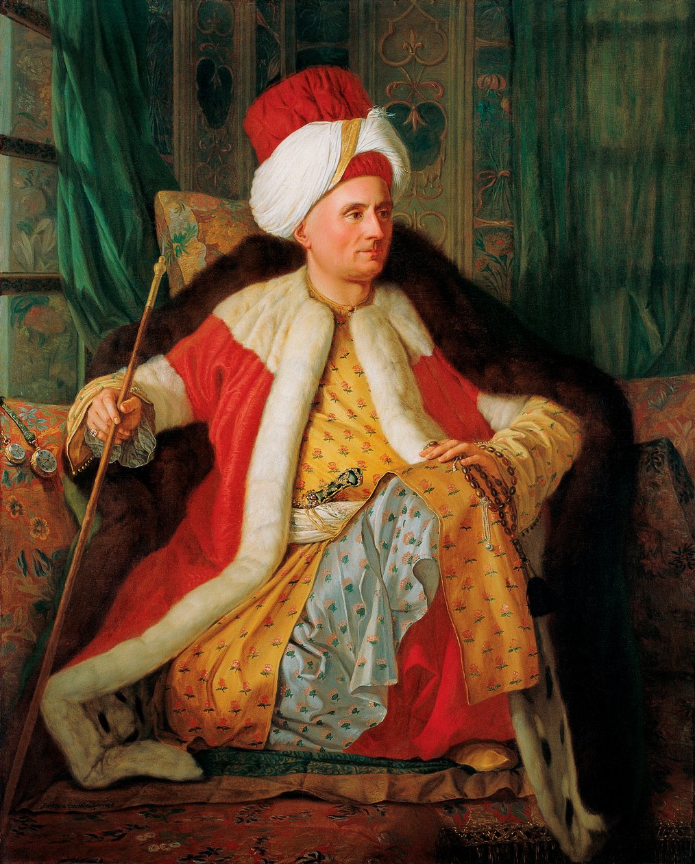 صورة لدبلوماسي تشارلز جرافير دي فيرجين (1719-1787) بالزي التركي (صورة تشارلز جرافير كونت فيرجين والسفير الفرنسي ، بالزي التركي) - رسم أنطوان دي فافراي (1706-1791) ، زيت على قماش بواسطة انطوان فافراي