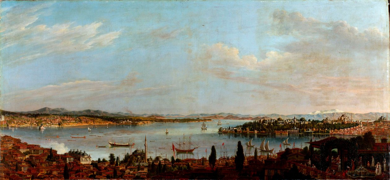 منظر بانورامي لإسطنبول ، تركيا لوحة رسمها أنطوان فافراي (1706-1791) ألوان زيتية على قماش من القرن الثامن عشر قاتمة 100x213 سم متحف بيرا ، إسطنبول بواسطة انطوان فافراي