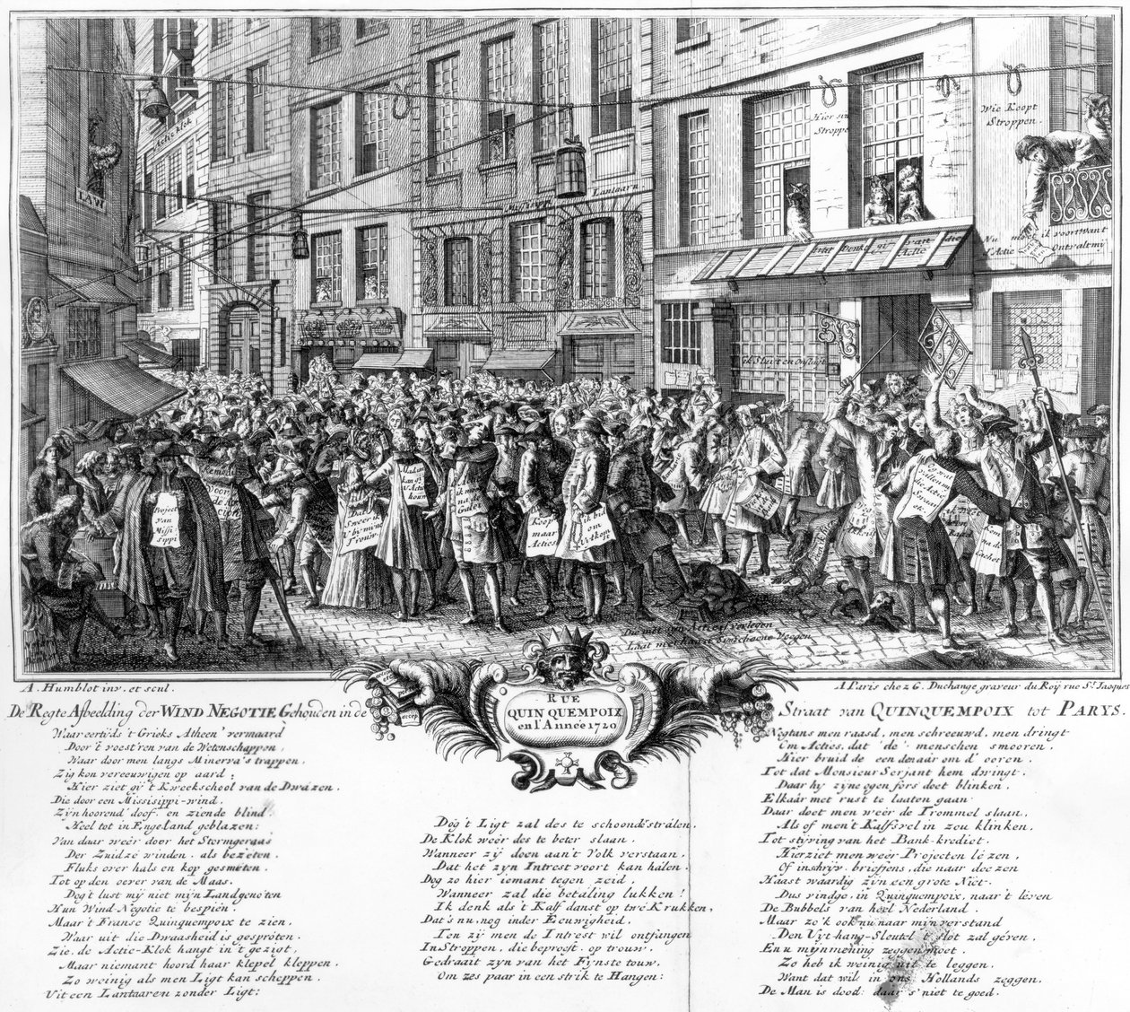 مستثمرون أمام مقر بنك رويال في شارع كوينكامبوي ، باريس ، 1720 بواسطة أنطوان همبلوت
