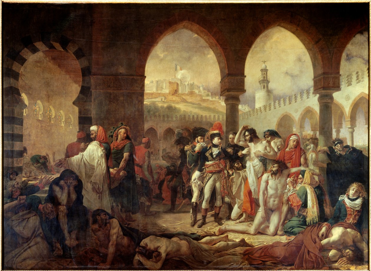 حملة (بعثة) مصر (1798-1801): "" نابليون بونابرت (1769-1821) زيارة بيستيفيرز في يافا في 11/03/1799 "لوحة لأنطوان جان جروس (1771-1835) 1804 شمس. 5،23 × 7،15 م - حملة مصر (1798-1801): نابليون بونابرت (1798-1801) 6 بواسطة أنطوان جان جروس