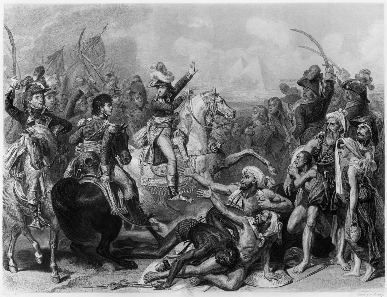 نابليون بونابرت في معركة الأهرامات ، نقشها جان جاك فريللي (م 1797) بواسطة أنطوان جان جروس
