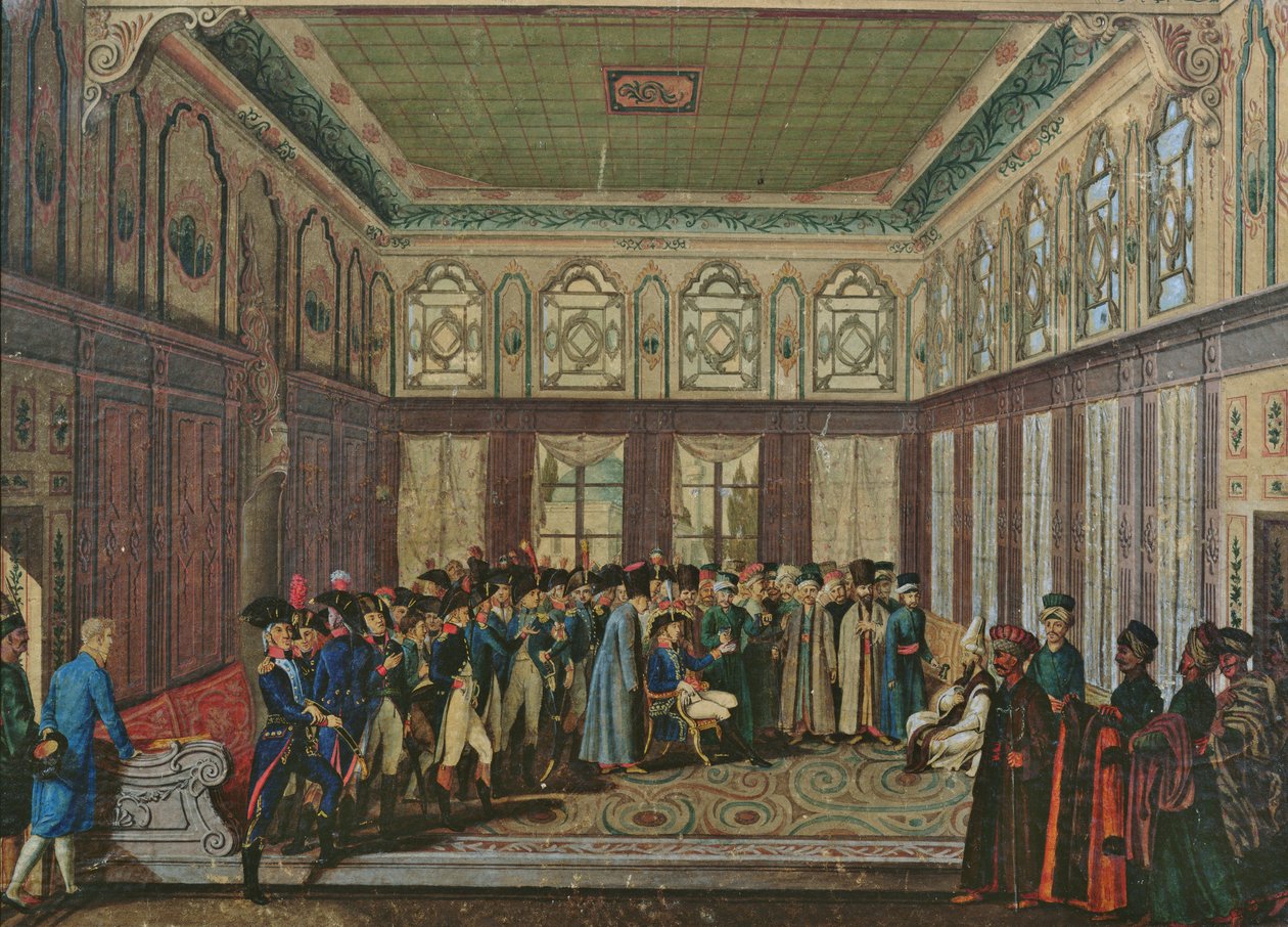 تم استقبال الجنرال أوبيرت دو باييه من قبل الوزير العثماني الكبير في القسطنطينية عام 1796 بواسطة أنطوان لوران كاستيلان
