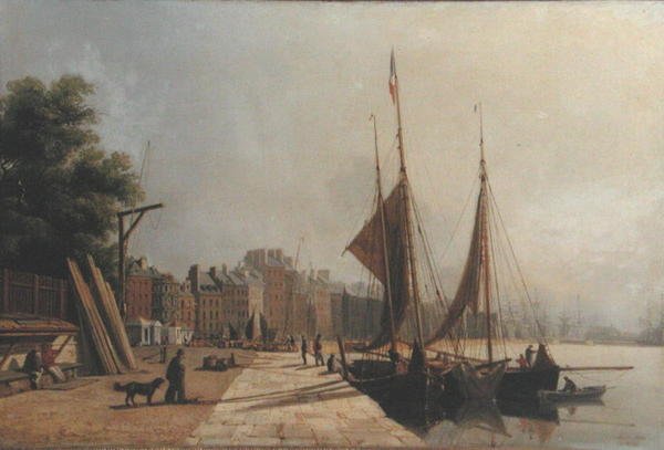 رصيف الميناء في الصباح الباكر ، لوهافر ، حوالي 1853 (زيت على قماش) بواسطة أنطوان ليون موريل فاتيو