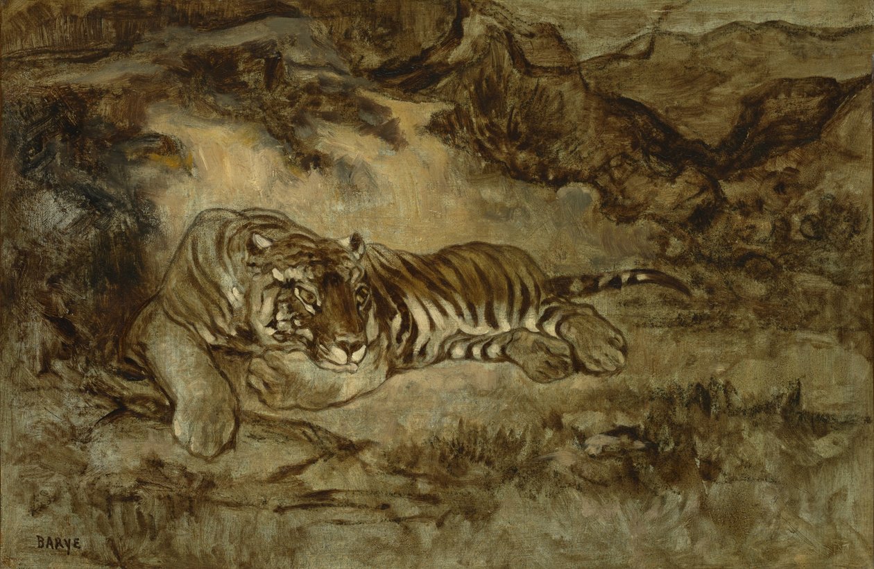 نمر عند الراحة ، c.1850-70 بواسطة أنطوان لويس باري