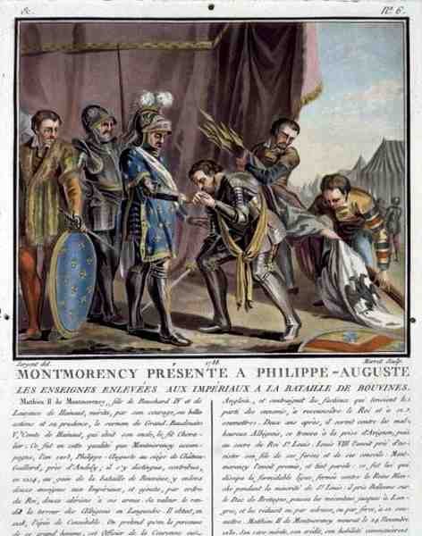 تم تقديم Montmorency إلى Philip Augustus (1165-1223) بعد معركة Bouvines ، نقش بواسطة Jean Baptiste Morret (من 1790 إلى 1820) بواسطة أنطوان لويس فرانسوا (بعد) سيرجنت مارسو