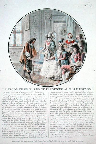 تم تقديم Viscount of Turenne (1611-75) إلى الملك فيليب الرابع (1605-65) ملك إسبانيا ، نقش بواسطة L.Roger بواسطة أنطوان لويس فرانسوا (بعد) سيرجنت مارسو