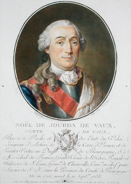 Noel de Jourda de Vaux (1705-88) 1789 ، من "صور رجال عظماء ونساء لامعات وموضوعات لا تنسى في فرنسا" ، تم نشره في 1787-92 (لون ليثو) بواسطة أنطوان لويس فرانسوا سيرجنت مارسو