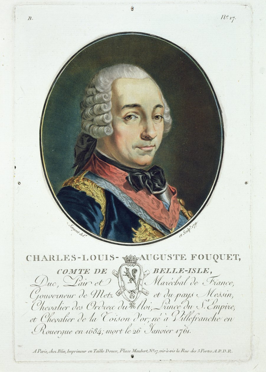 تشارلز لويس أوجست فوكيه (1684-1761) من "صور الرجال العظماء ، النساء اللامعات ، والمواضيع التي لا تنسى في فرنسا" ، تم نشره 1787-92 بواسطة أنطوان لويس فرانسوا سيرجنت مارسو