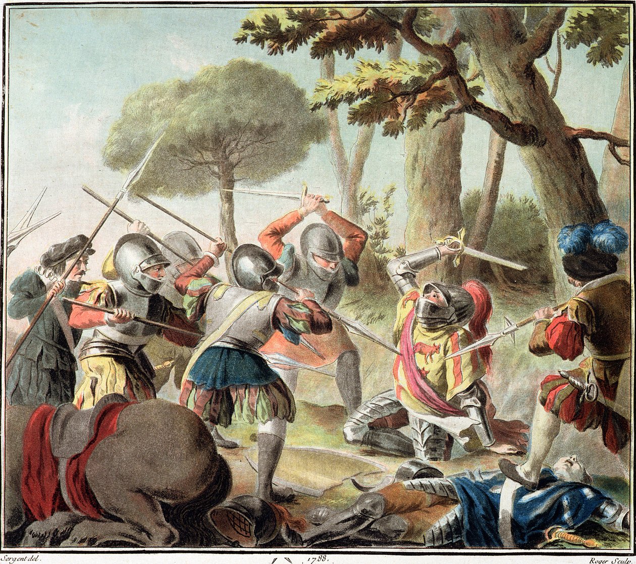 غاستون دي فويكس (1488-1512) قتيل في معركة رافينا ، نقشها روجر ، 1788 بواسطة أنطوان لويس فرانسوا سيرجنت مارسو