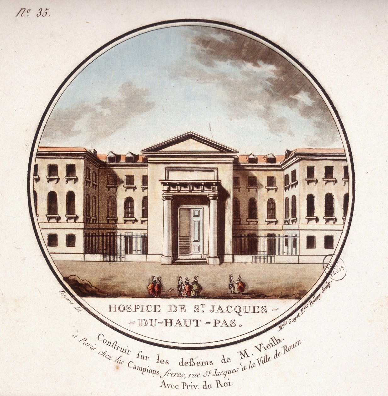 تم بناء Hospice de Saint Jacques Du Haut Pas وفقًا لرسومات Vieilb ، الآن مستشفى Cochin ، باريس. في مناظر متقنة للمباني الرئيسية في باريس بواسطة الرقيب بواسطة أنطوان لويس فرانسوا سيرجنت مارسو