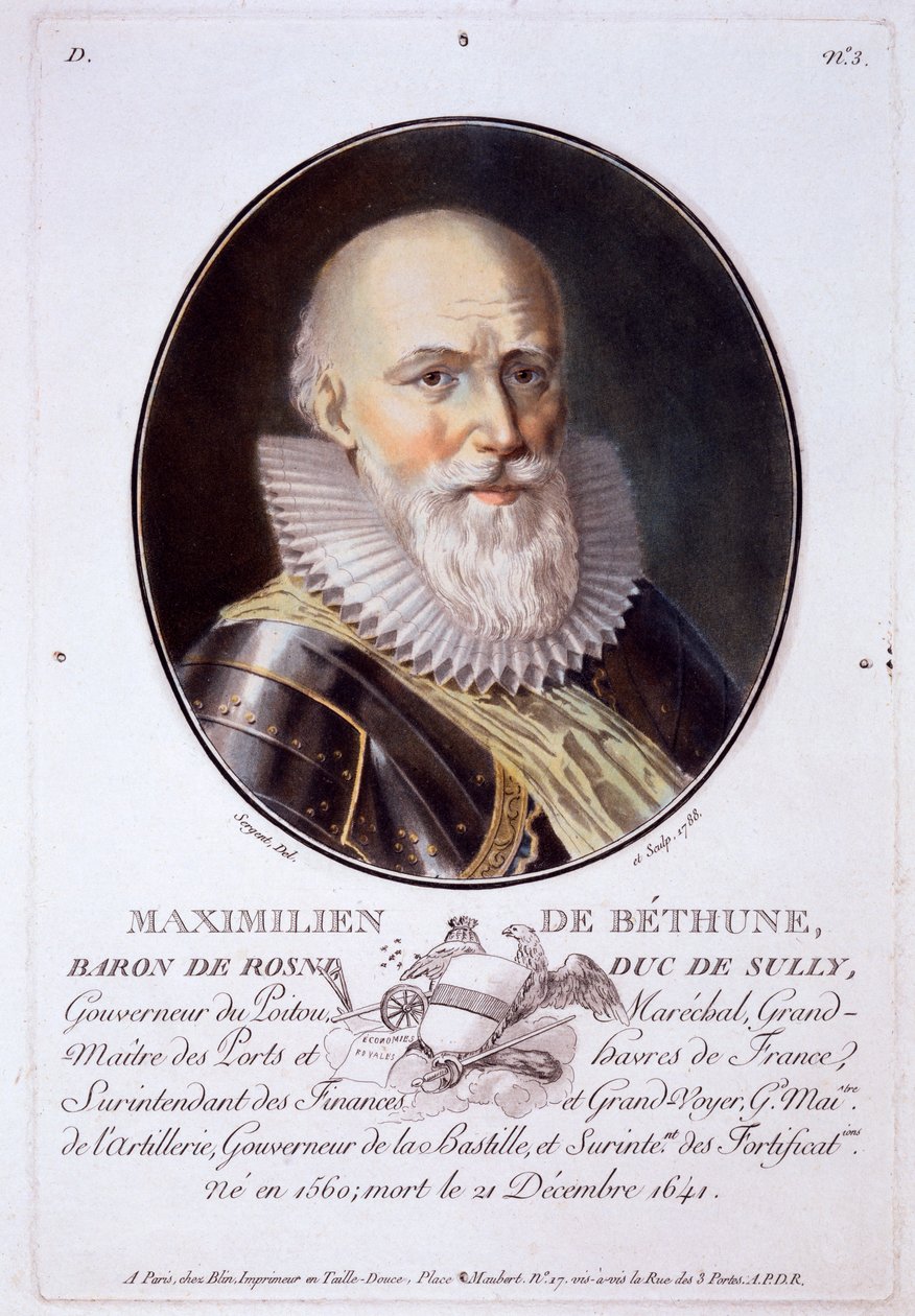 Maximilien de Bethune و Baron de Rosni و Duc de Sully ، من صور من رجال عظماء والنساء اللامعين ومواضيع لا تنسى من فرنسا ، مطبوعات خطيرة وملونة ، نشرها بيير بلين ، 178 بواسطة أنطوان لويس فرانسوا سيرجنت مارسو